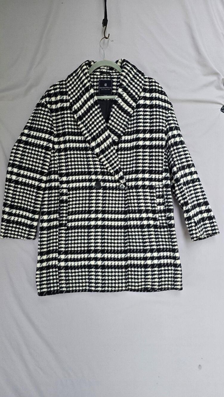 Bagatelle Collection Coat Womens Medium Black White Houndstooth Pea Lined Tweed